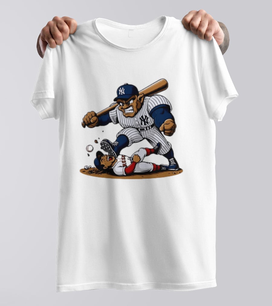 Yankees Vs Red Sox Cartoon Rivalry Yankees Player Dominance Over Red Sox Player T-Shirt