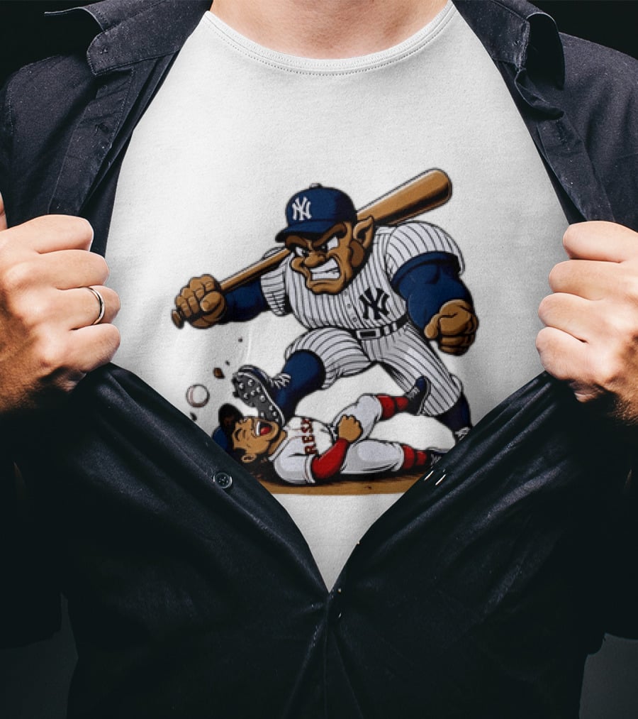 Yankees Vs Red Sox Cartoon Rivalry Yankees Player Dominance Over Red Sox Player T-Shirt