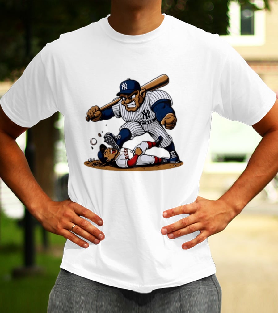 Yankees Vs Red Sox Cartoon Rivalry Yankees Player Dominance Over Red Sox Player T-Shirt