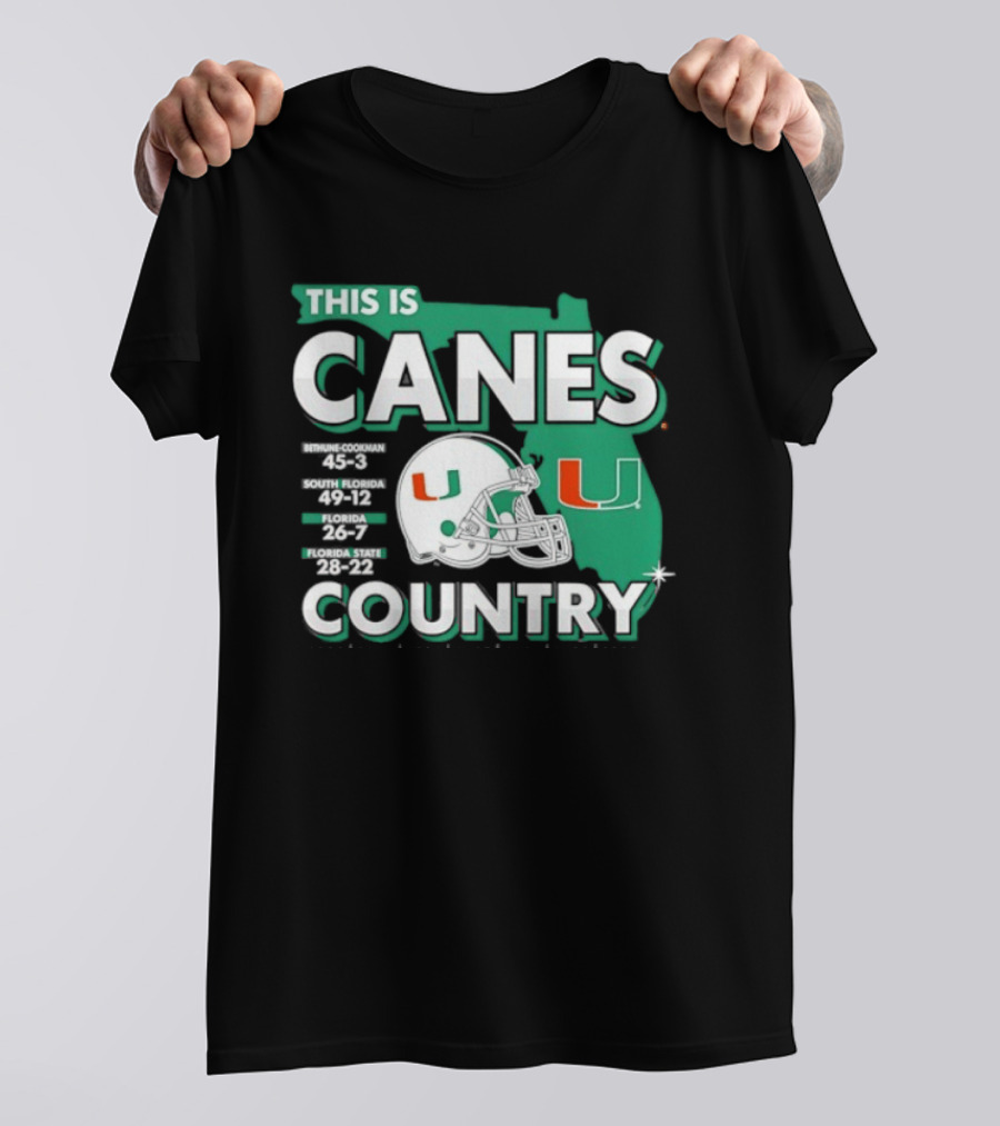 This Is Canes Country Miami Hurricanes Florida Map University Of Miami Football Helmet T-Shirt