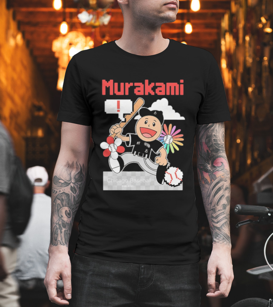 Murakami Chicago Baseball Munetaka Flower Baseball Cartoon T-Shirt