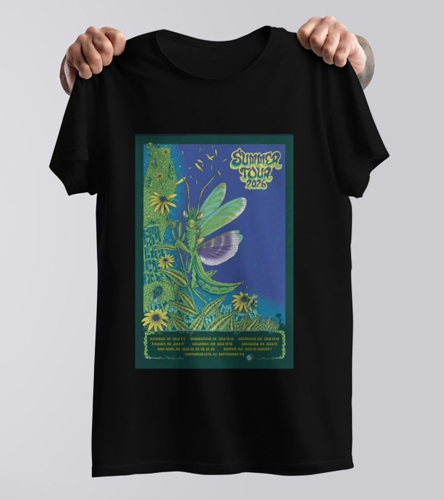 Phish Summer Tour 2026 Madison To Commerce City Dates Floral Grasshopper T-Shirt