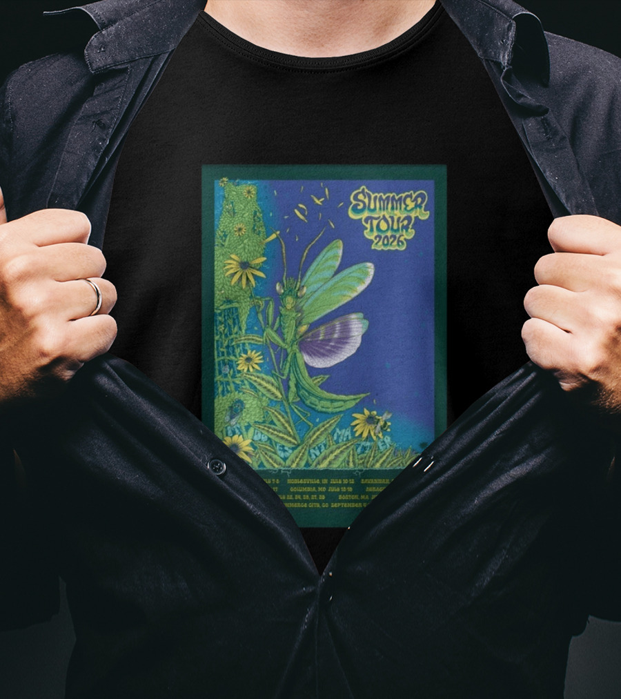 Phish Summer Tour 2026 Madison To Commerce City Dates Floral Grasshopper T-Shirt