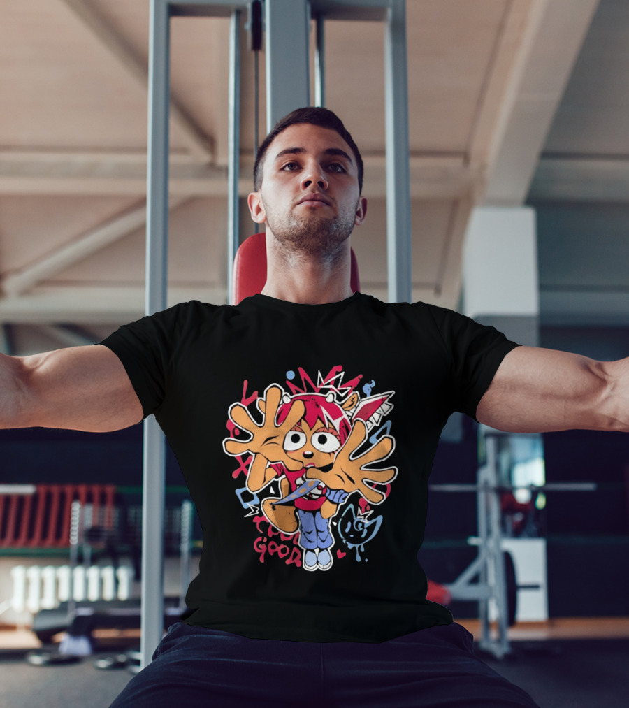True Good Anime Distressed Graffiti Cartoon Character With Red Hair And Large Hands T-Shirt