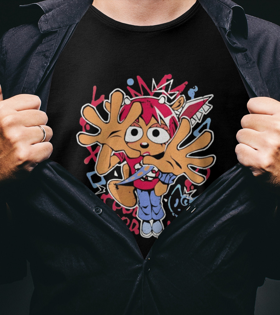 True Good Anime Distressed Graffiti Cartoon Character With Red Hair And Large Hands T-Shirt