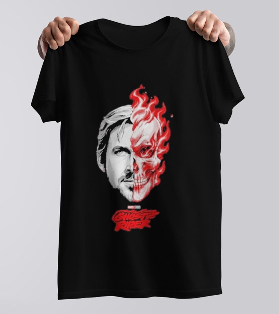 Ryan Gosling Ghost Rider 2028 Split Face Fiery Skull T-Shirt