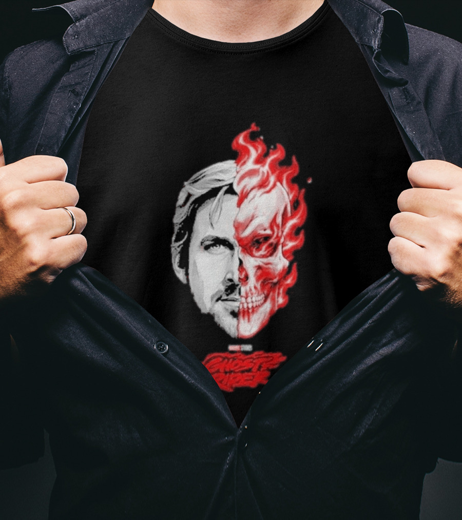 Ryan Gosling Ghost Rider 2028 Split Face Fiery Skull T-Shirt