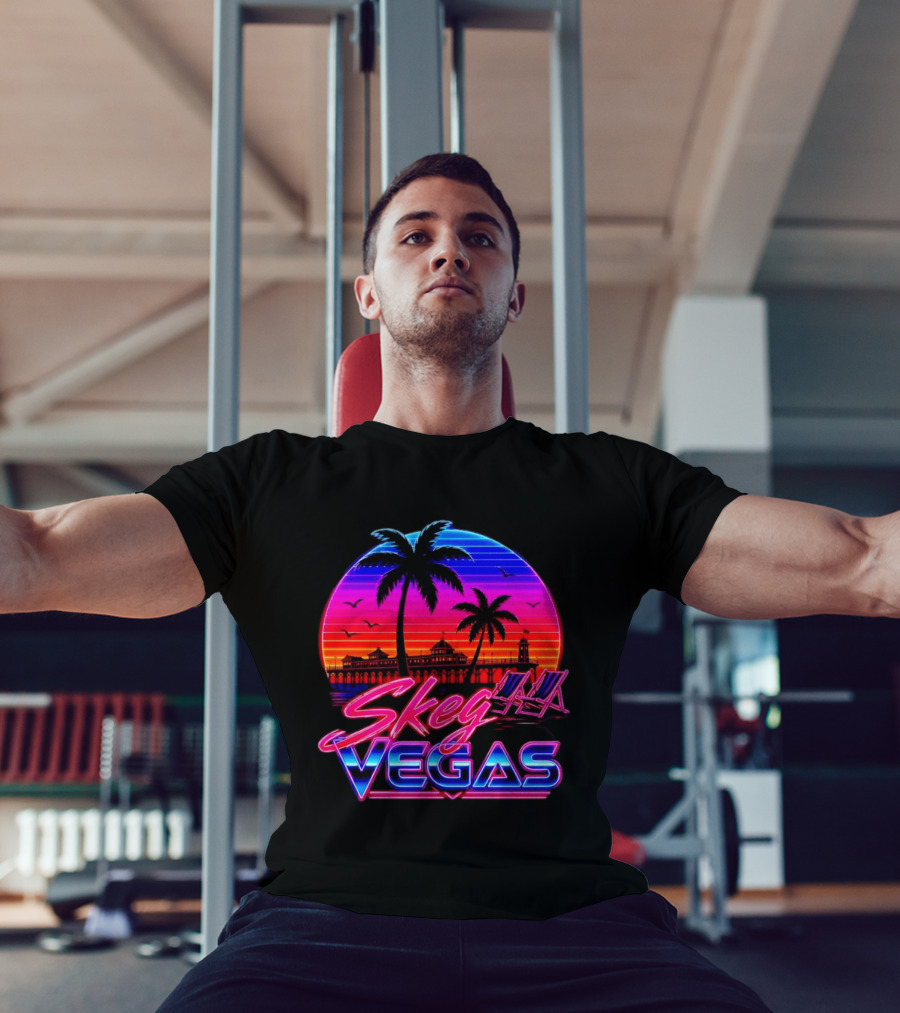 Skeg Vegas Beach Pier Sunset Skegness Retro Neon T-Shirt