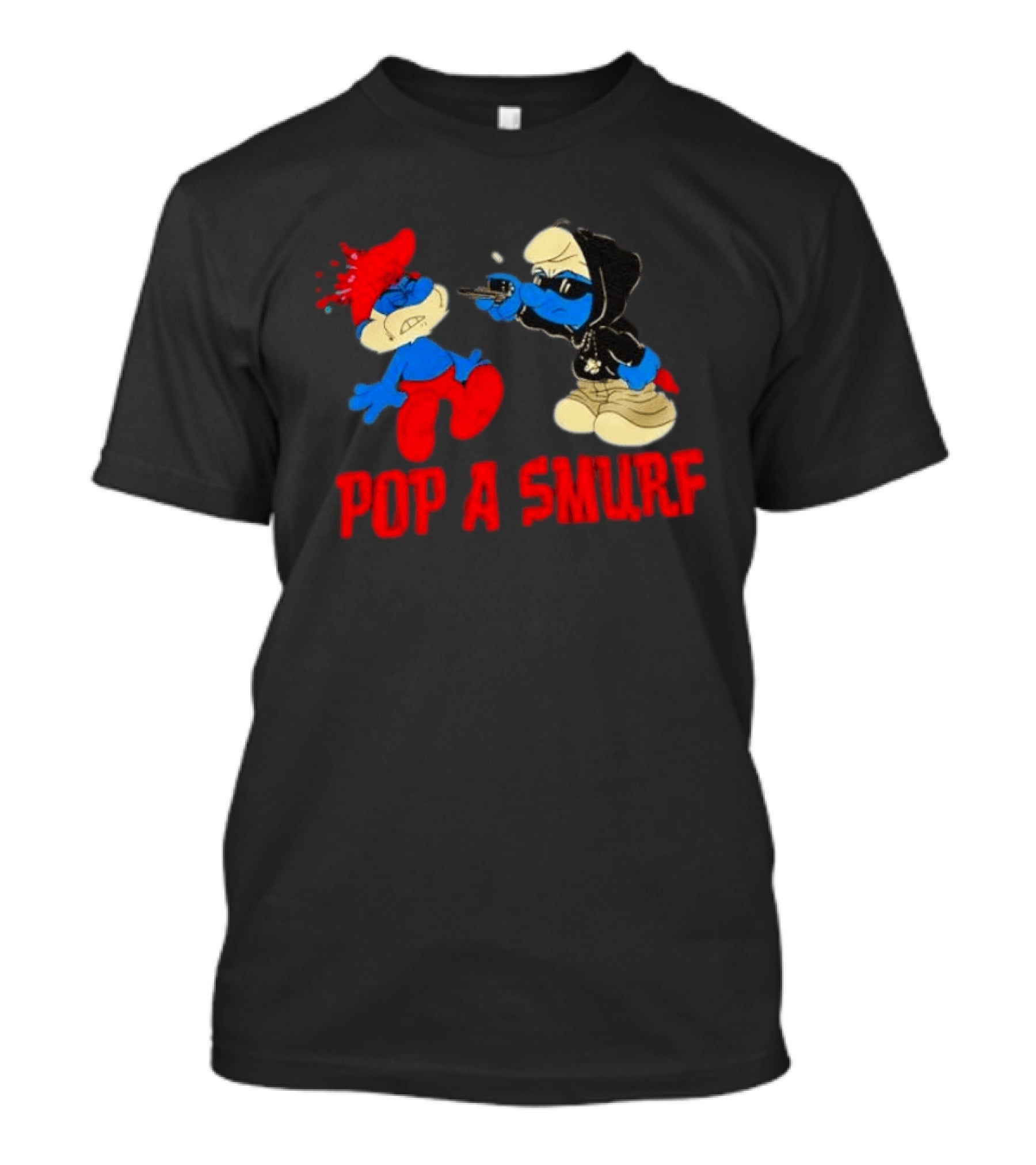 Pop A Smurf Gangster Cartoon Characters In Street T-Shirt