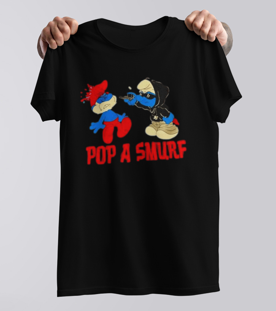 Pop A Smurf Gangster Cartoon Characters In Street T-Shirt