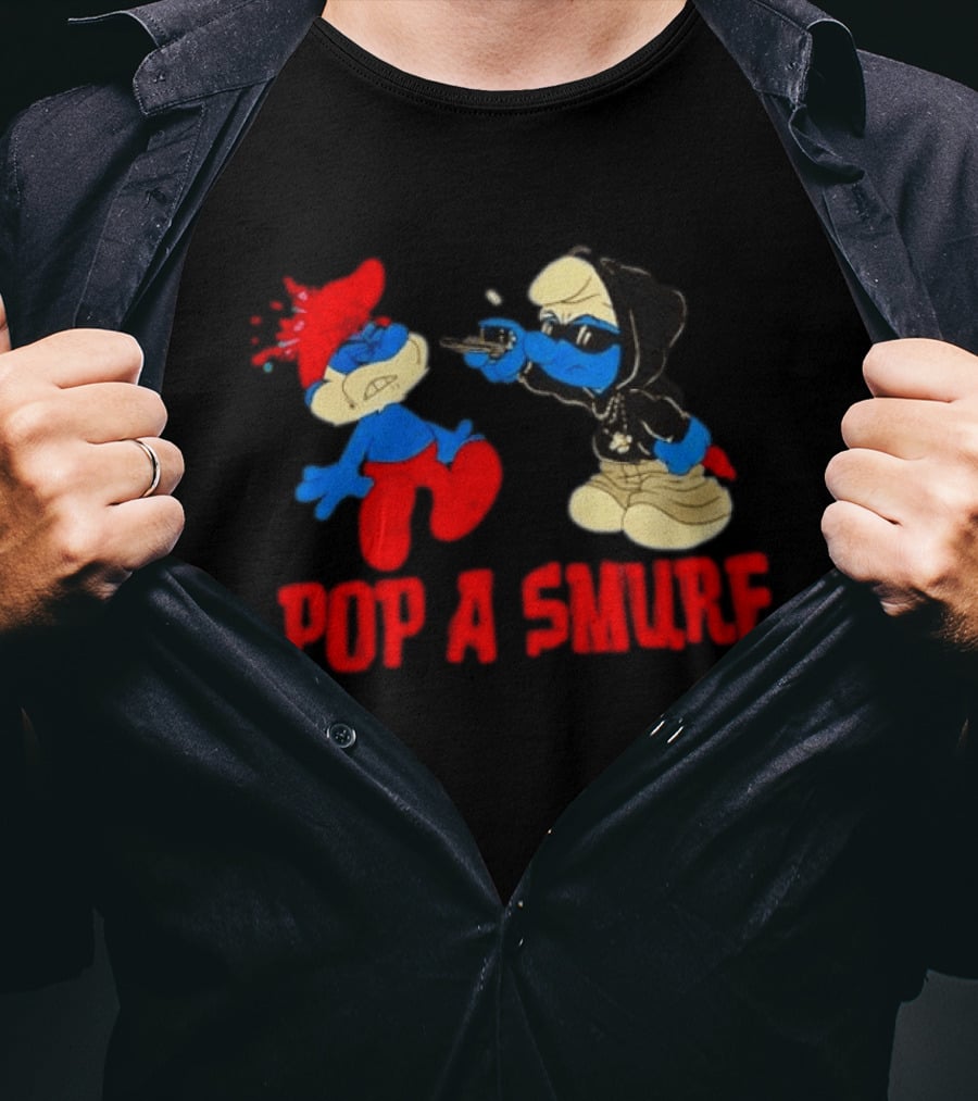 Pop A Smurf Gangster Cartoon Characters In Street T-Shirt
