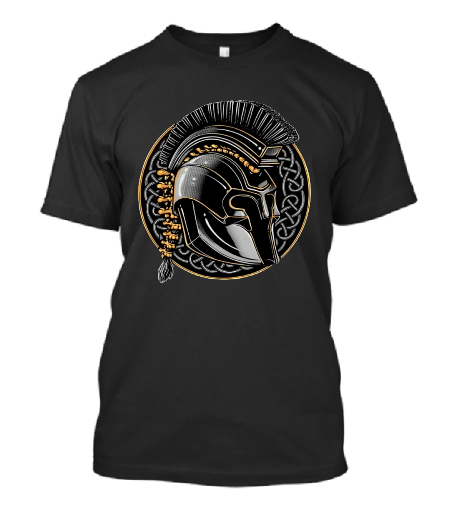 Spartan Helmet Celtic Knot Motif With Braided Spinal Column T-Shirt