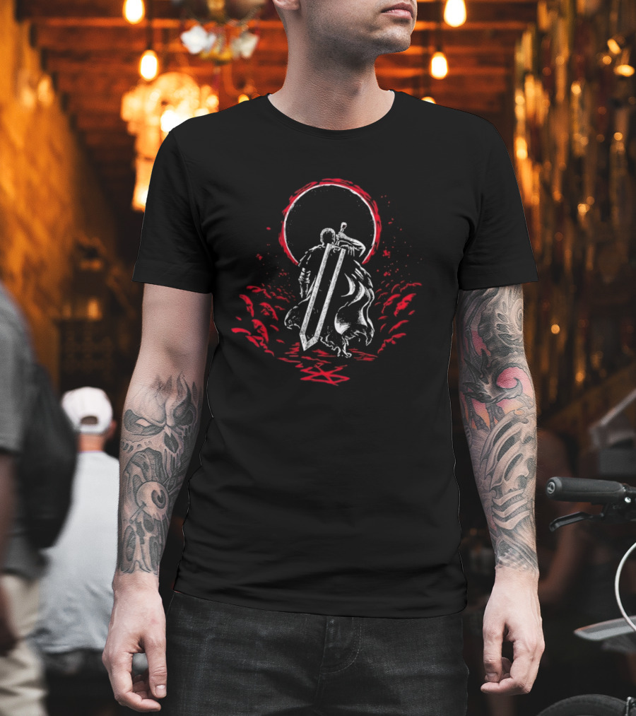Crimson Sun Rises Dragon Slayer Warrior Shield Eclipse T-Shirt