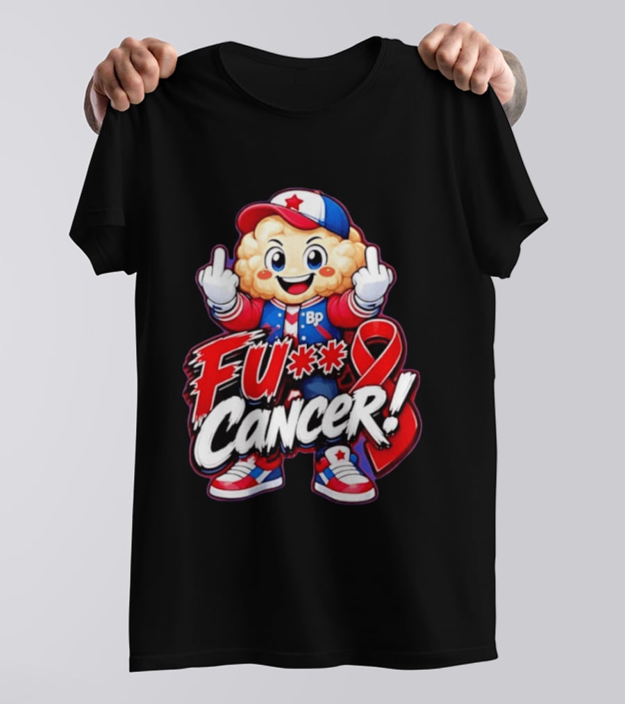 Cancer Awareness With Cauliflower Character And Red Ribbon T-Shirt