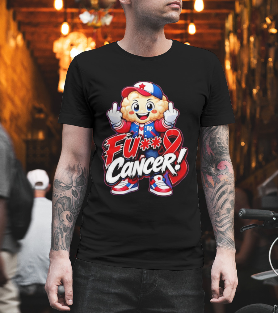 Cancer Awareness With Cauliflower Character And Red Ribbon T-Shirt