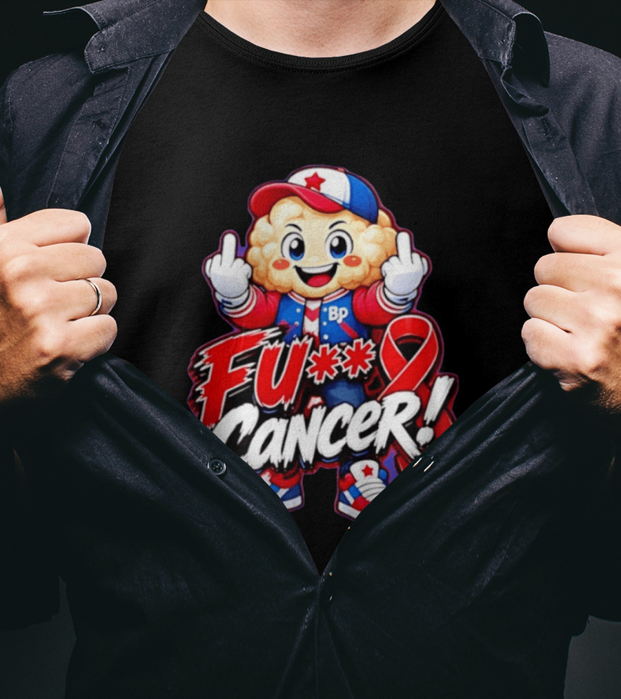 Cancer Awareness With Cauliflower Character And Red Ribbon T-Shirt