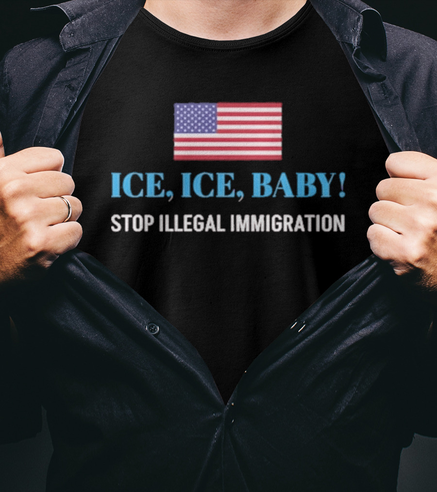 ICE ICE BABY Stop Illegal Immigration USA Flag T-Shirt