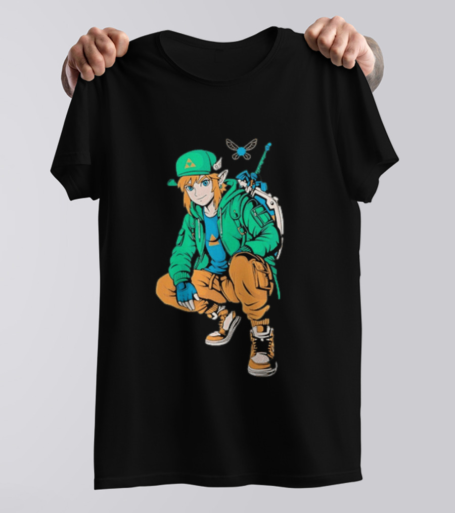 Link Legend Of Zelda Streetwear Style With Sword And Navi T-Shirt