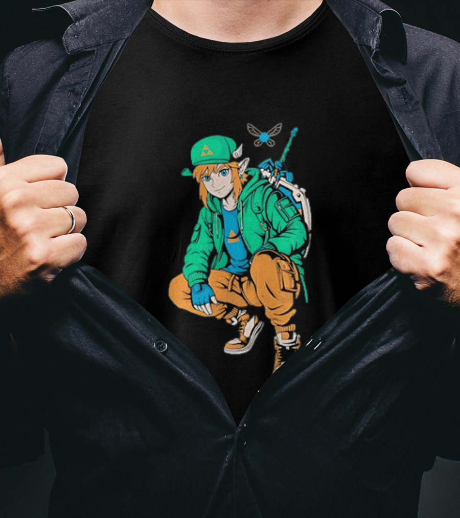Link Legend Of Zelda Streetwear Style With Sword And Navi T-Shirt