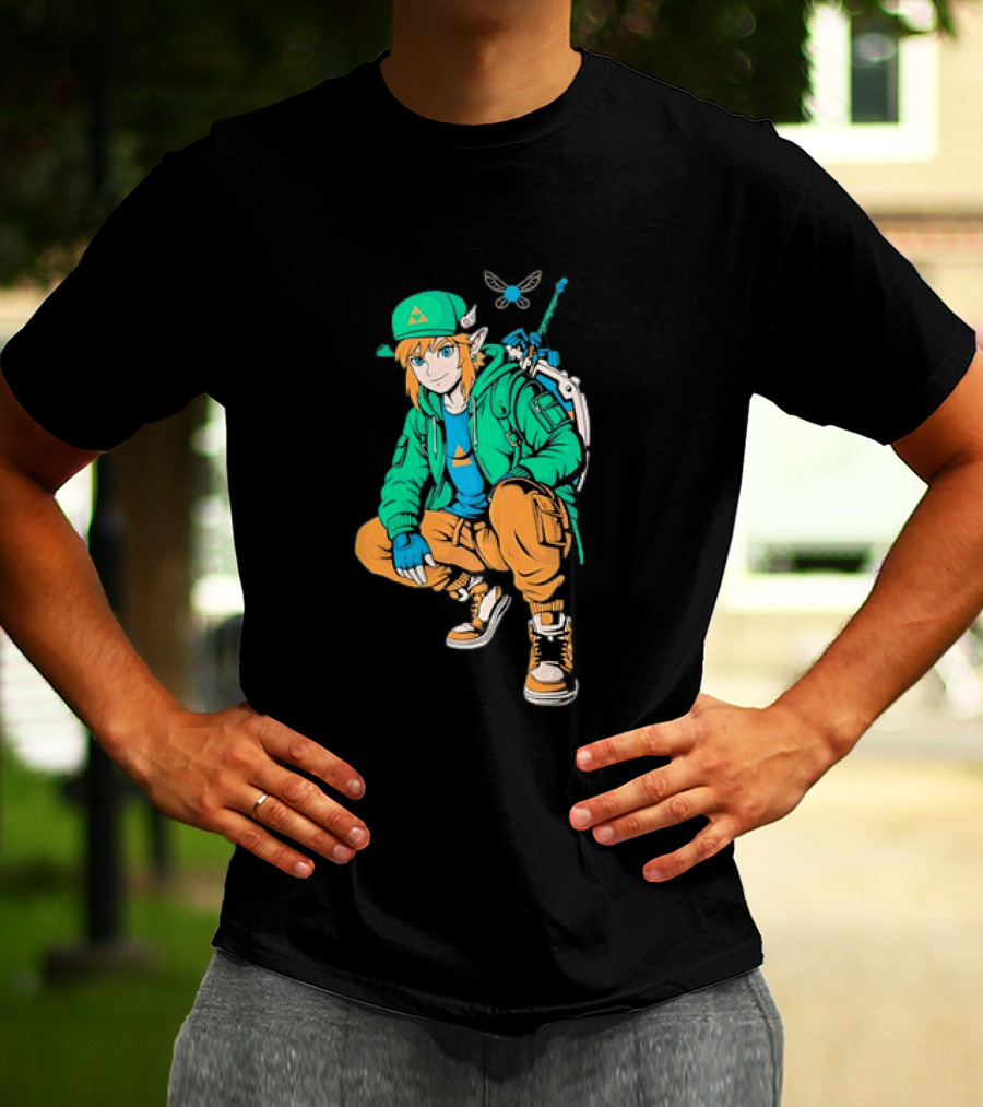 Link Legend Of Zelda Streetwear Style With Sword And Navi T-Shirt