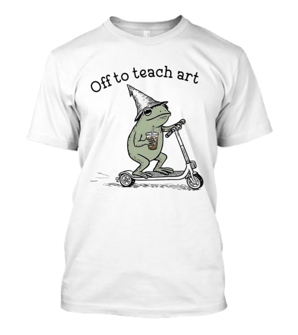 Frog Off To Teach Art With Iced Coffee On Scooter T-Shirt