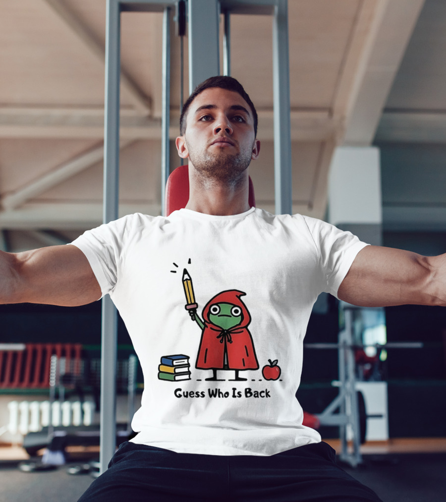 Guess Who Is Back Frog In Red Cape With Pencil Books And Apple T-Shirt