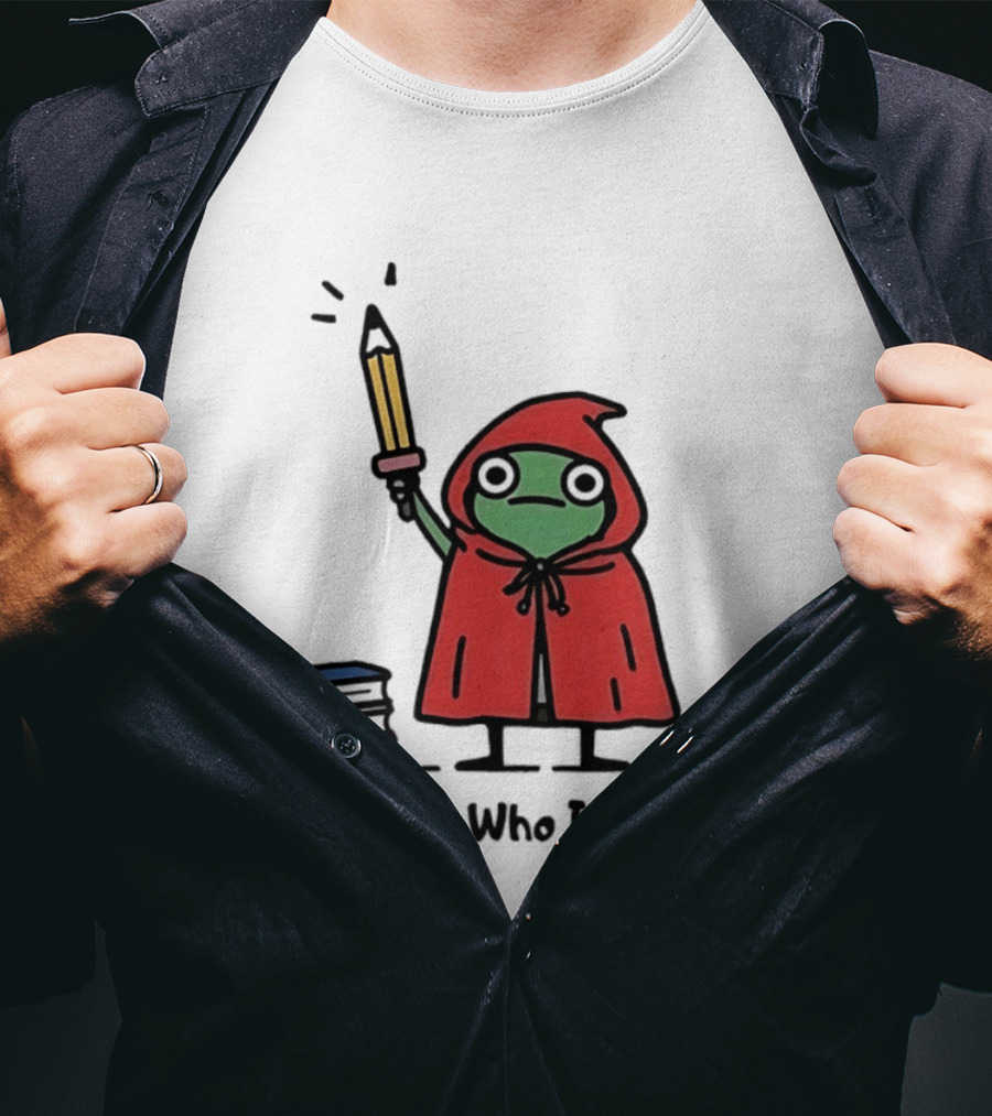 Guess Who Is Back Frog In Red Cape With Pencil Books And Apple T-Shirt