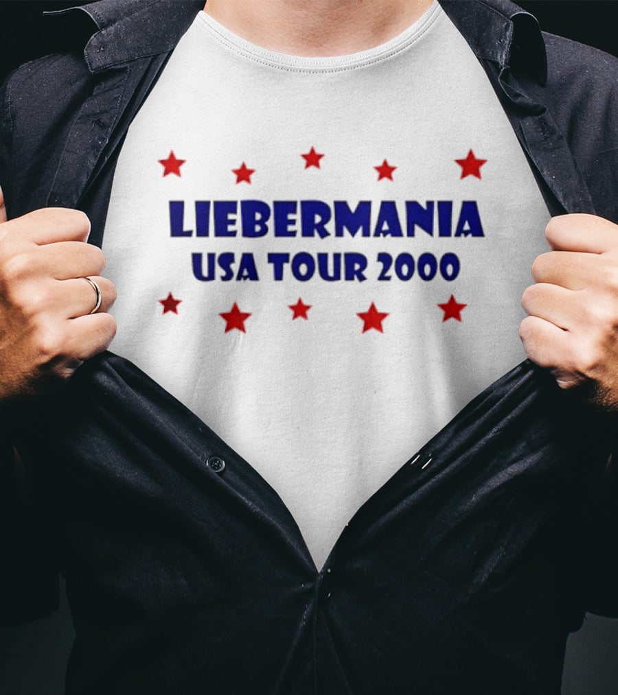 Joe Lieberman 2000 Presidential Campaign Liebermania USA Tour 2000 Red Stars T-Shirt