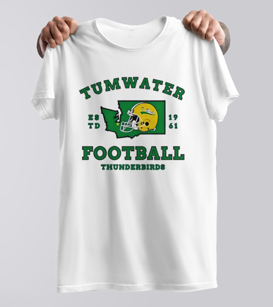 Tumwater Football Thunderbirds 1961 Estd Helmet And Washington State T-Shirt