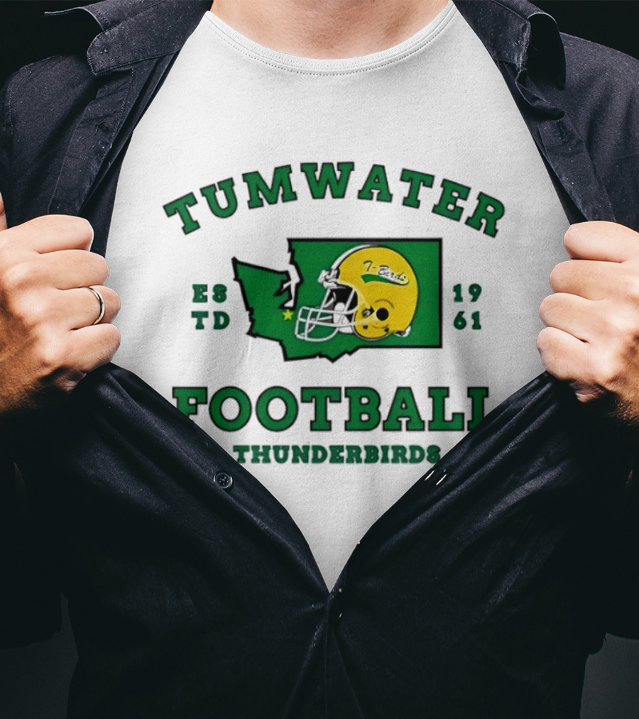 Tumwater Football Thunderbirds 1961 Estd Helmet And Washington State T-Shirt