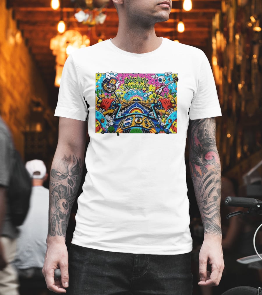 Slightly Stoopid Road Trippin Chicago IL Tour Art Alive Bird Skull Cactus Trippy Vibes T-Shirt
