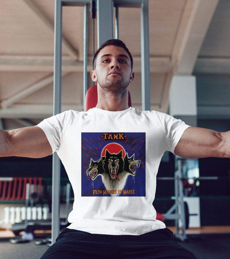 Tank Filth Hounds Of Hades Album Cover Heavy Metal Three Headed Dog Red Moon T-Shirt