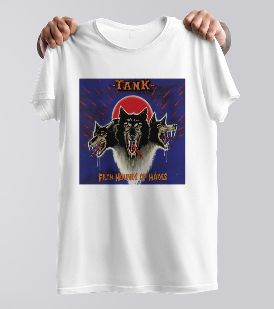Tank Filth Hounds Of Hades Album Cover Heavy Metal Three Headed Dog Red Moon T-Shirt
