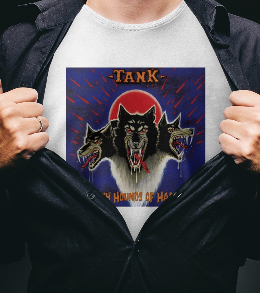 Tank Filth Hounds Of Hades Album Cover Heavy Metal Three Headed Dog Red Moon T-Shirt
