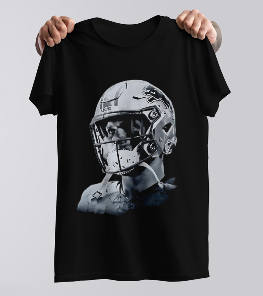 Detroit Lions Aidan Hutchinson Charcoal House Helmet Artistry T-Shirt
