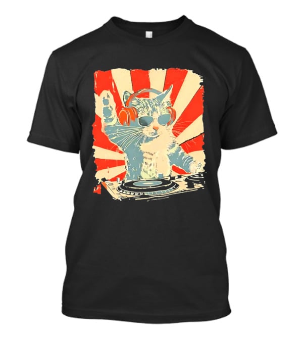 DJ Cat Headphones Sunglasses Retro Style Music Lover T-Shirt