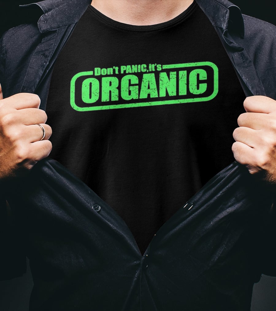 Don't Panic It's Organic Retro Green Distressed T-Shirt