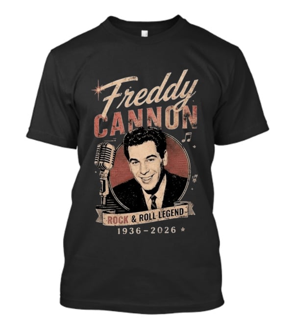 Freddy Cannon Rock & Roll Legend In Loving Memory 1936 2026 Microphone Musical Notes T-Shirt