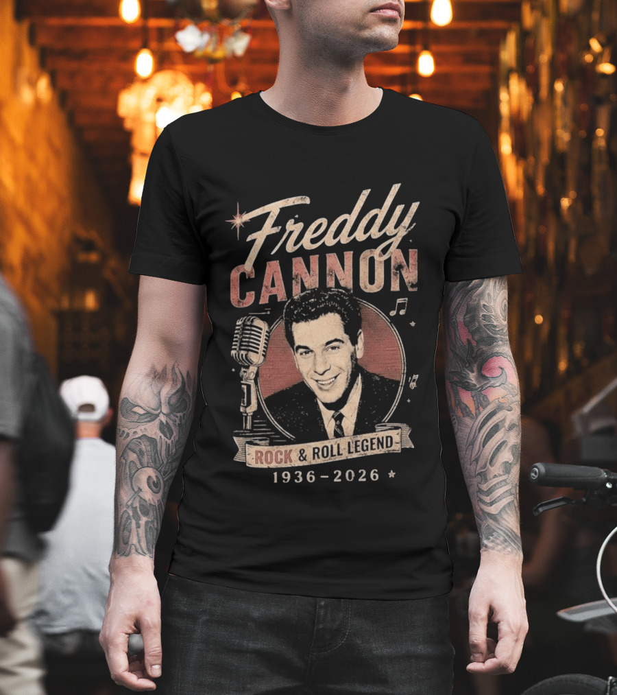 Freddy Cannon Rock & Roll Legend In Loving Memory 1936 2026 Microphone Musical Notes T-Shirt
