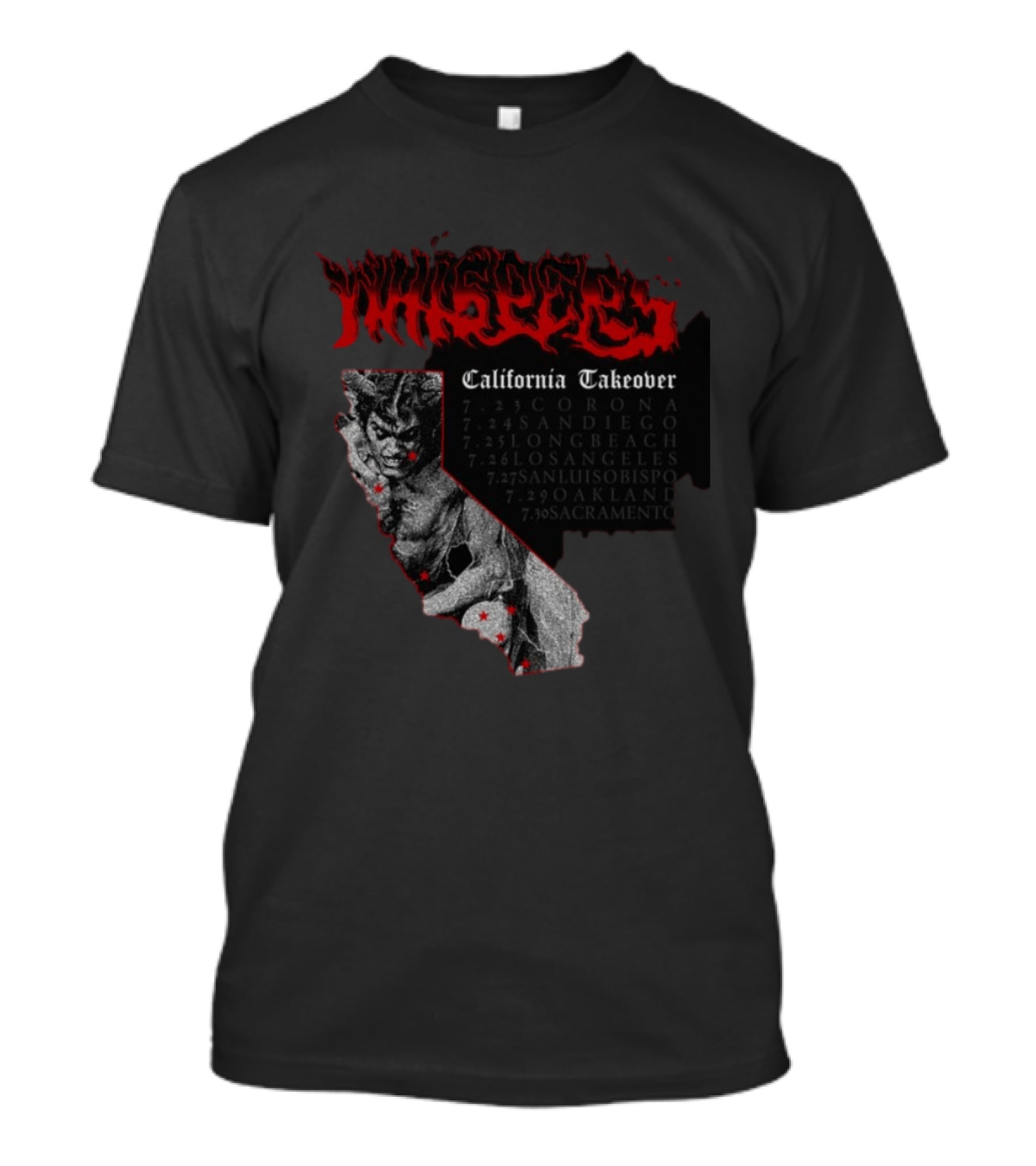 Pleasures Whispers California Takeover Tour Corona San Diego Long Beach Los Angeles San Luis Obispo Oakland Sacramento T-Shirt