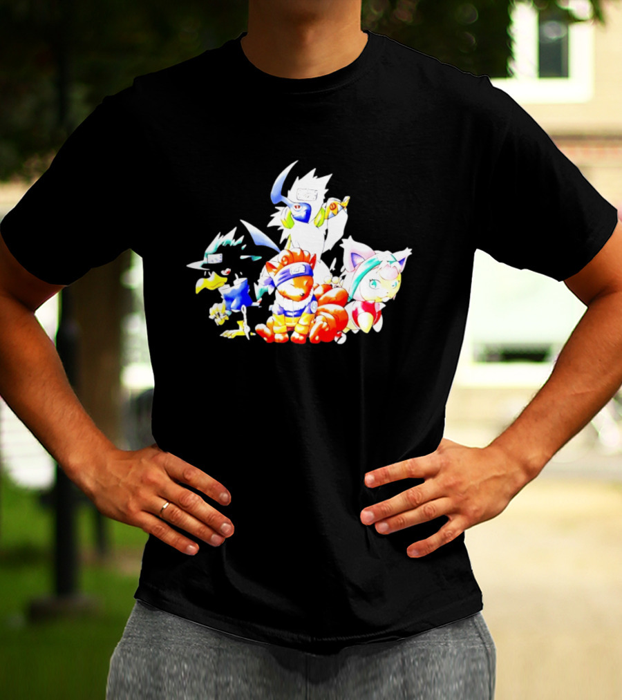 Chibi Pokemon Naruto Crossover With Animal Characters T-Shirt