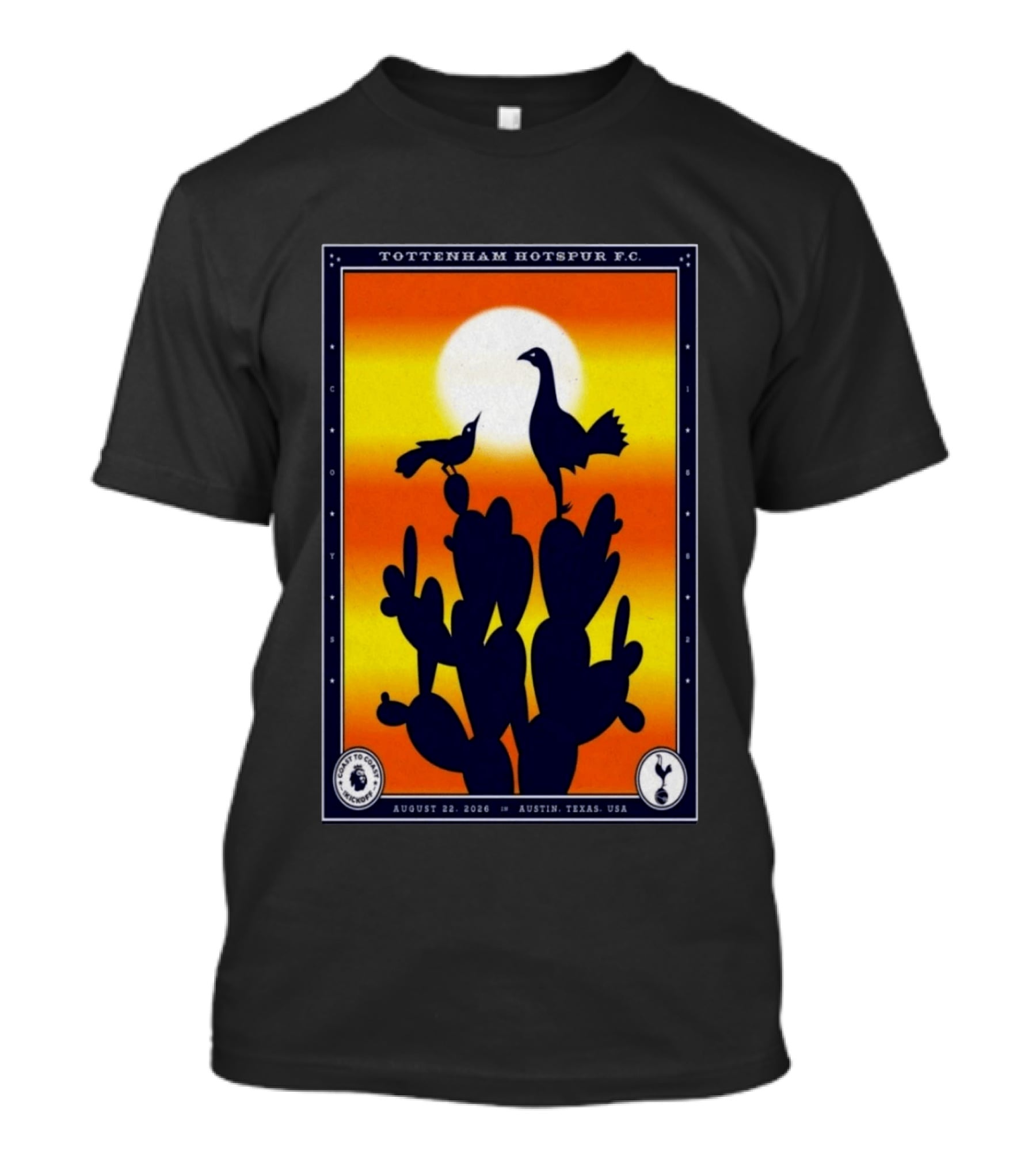 Tottenham Hotspur F.C. Austin Texas August 22 2026 Cactus Silhouette Sunset T-Shirt