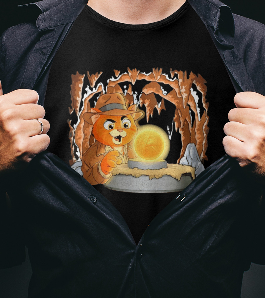 Raiders Of The Lost Yarn Cat Indiana Jones Golden Ball Relic Adventure T-Shirt