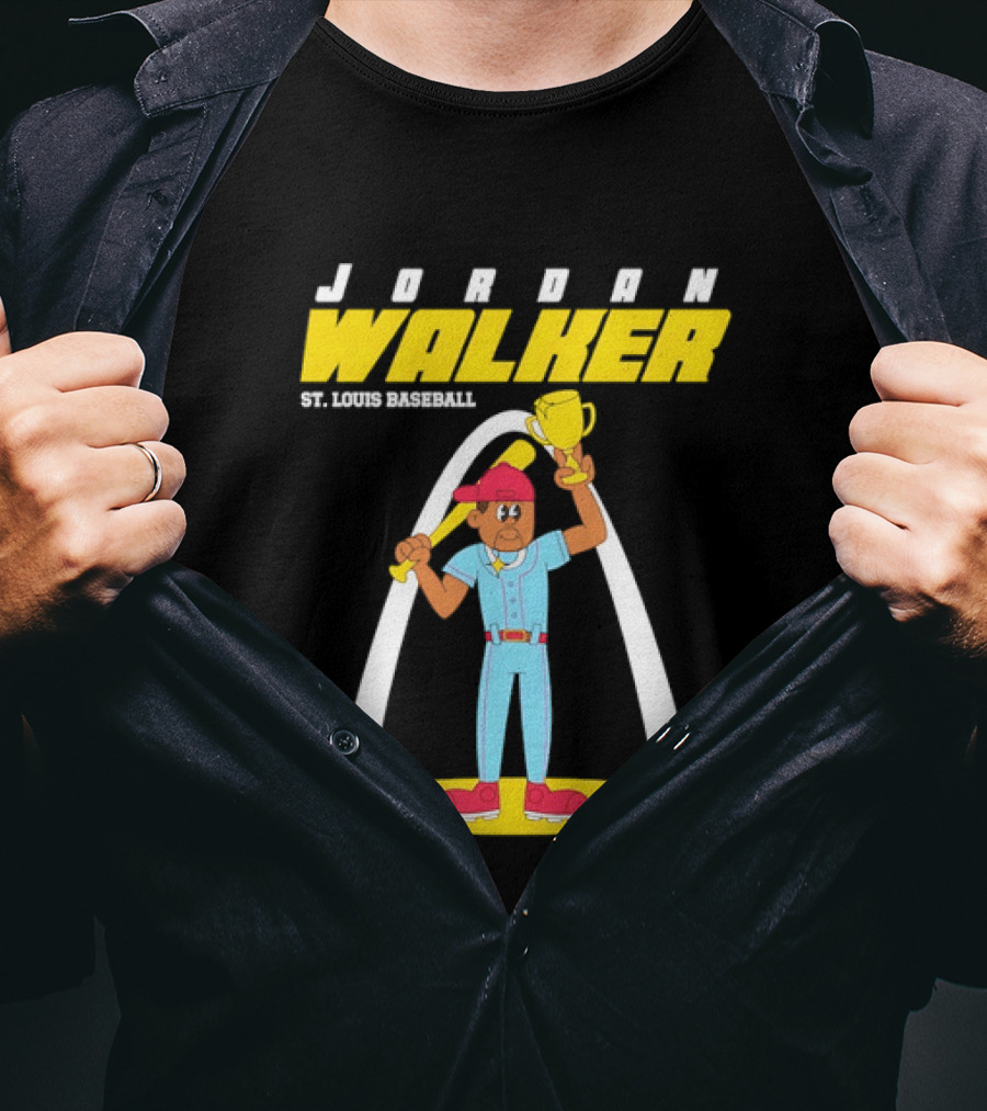 Jordan Walker St. Louis Baseball Cartoon Player Trophy Arch T-Shirt