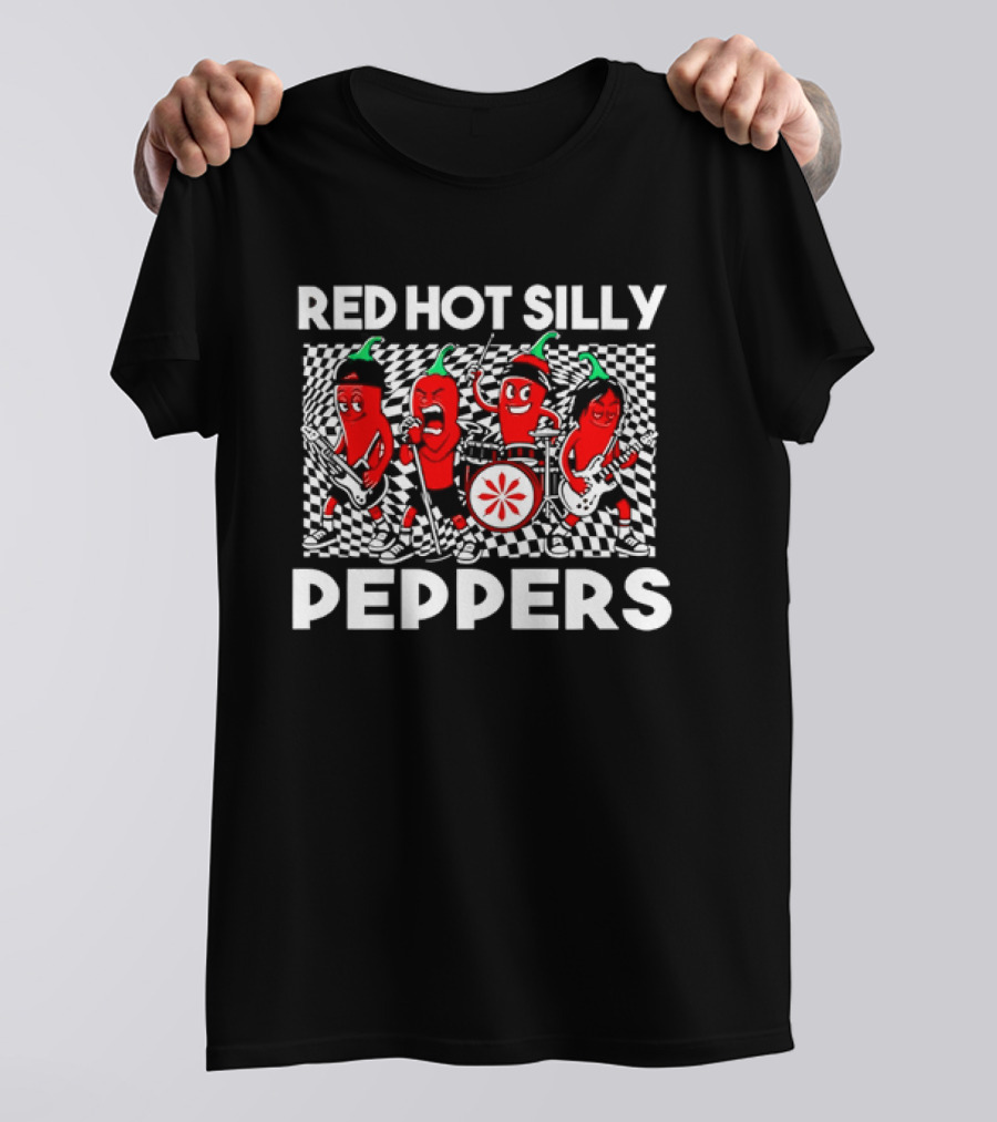 Red Hot Silly Peppers Cartoon Band Chili Characters T-Shirt