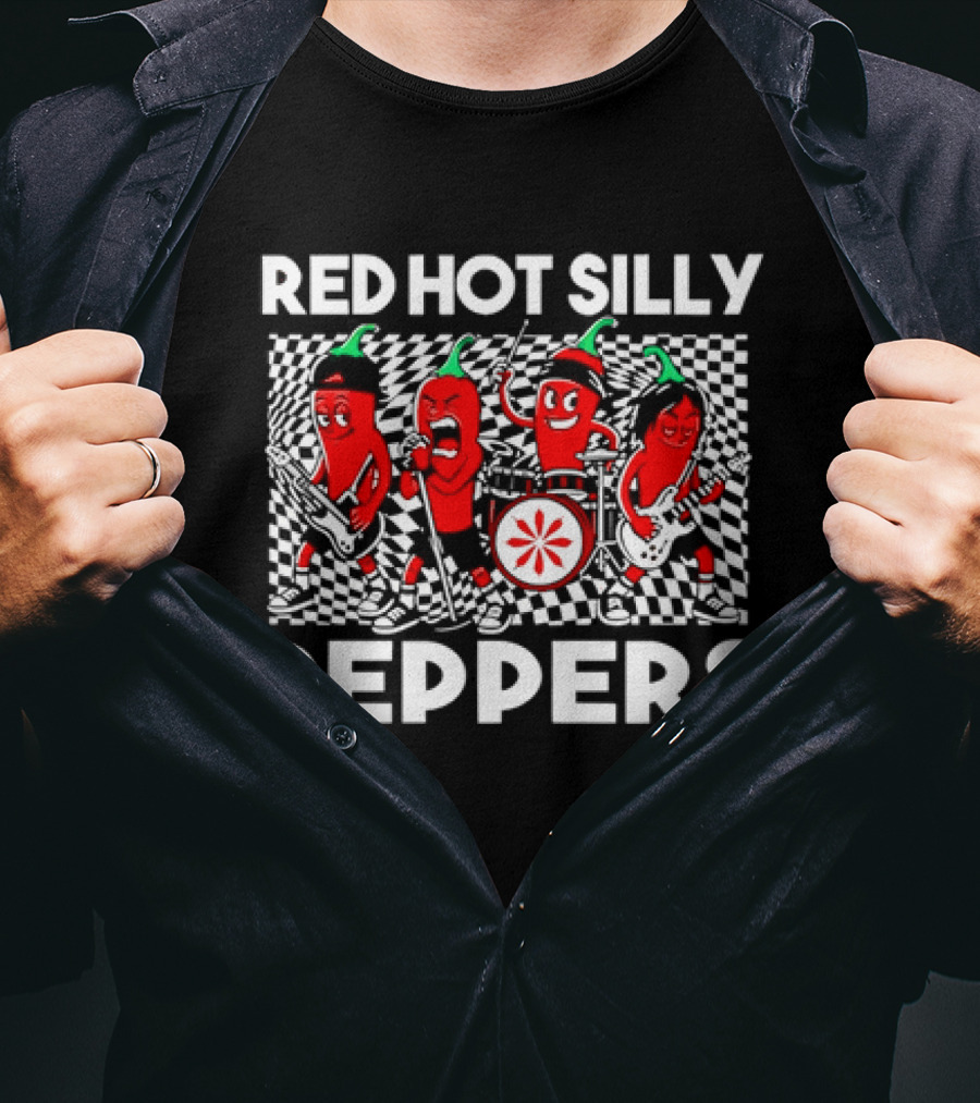 Red Hot Silly Peppers Cartoon Band Chili Characters T-Shirt