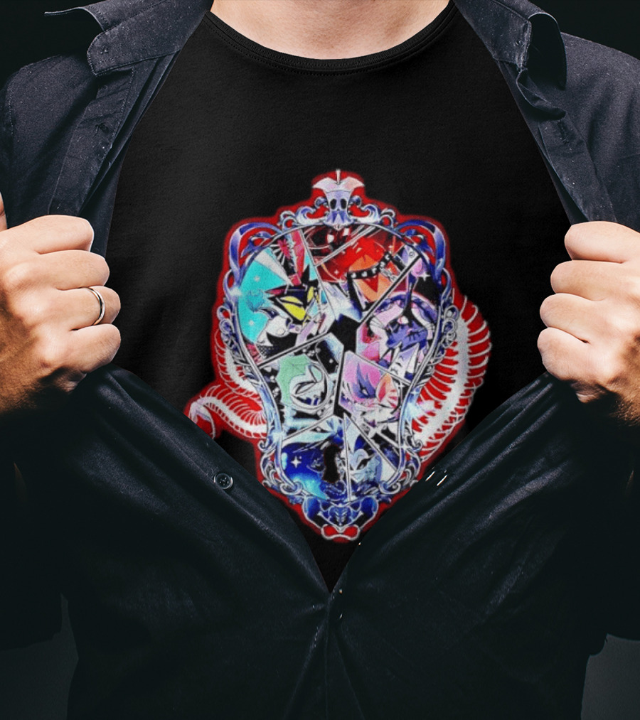 Vees Vox Valentino Velvet Overlord Hazbin Hotel Characters Stained Glass T-Shirt