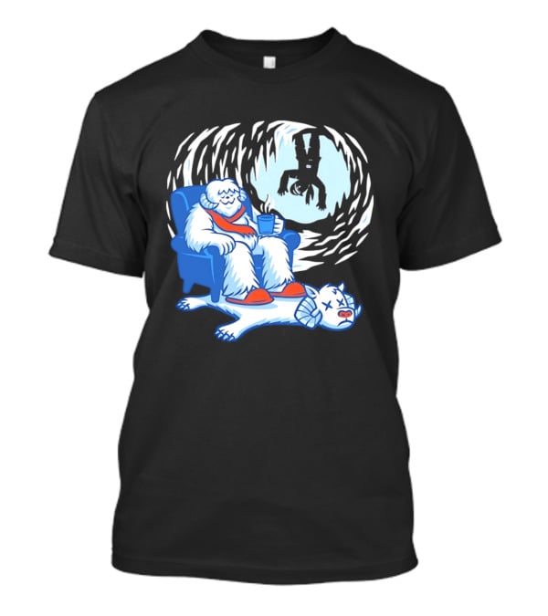 Yeti Relaxing In A Chair With Hot Drink And Abominable Snowman Rug T-Shirt