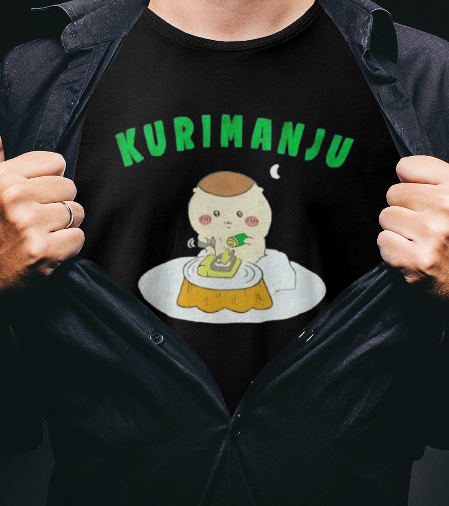 Kurimanju Chiikawa Eating At Night On Tree Stump T-Shirt