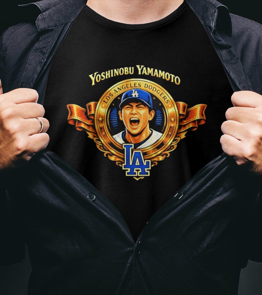 Yoshinobu Yamamoto Los Angeles Dodgers LA Gold Crest T-Shirt